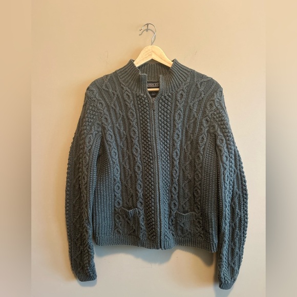 LANDS END | Classic Cable Knit Sweater - Olive Green, Zip-Up, Women’s size MP - Picture 4 of 7